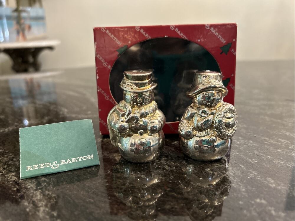 Reed & Barton Silverplate Mr and Mrs Snowman Salt & Pepper Shakers